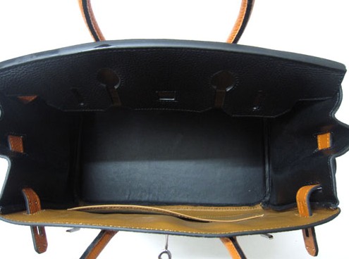 Replica Hermes Birkin 30CM Togo Leather Bag Light Coffee/Black/Orange 6088 On Sale - Click Image to Close